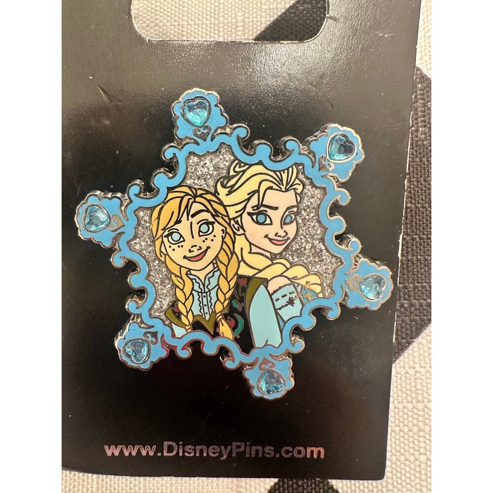 Disney Frozen Anna & Elsa Jeweled Snowflake PIN Princess Movie Sisters WDW 2014